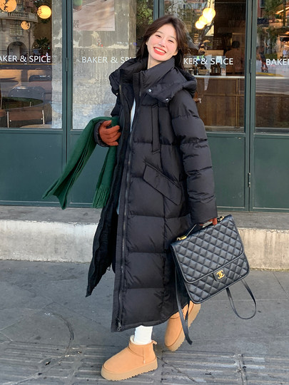 Black design long down jacket for women 2025 winter new Korean style casual warm 90 white duck down bread jacket