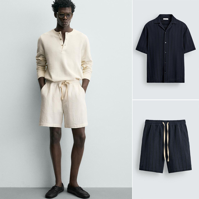 Loose Fit Bowling Shirt Collar Shirt 4187152 Geometric Jacquard Casual Shorts 4382152