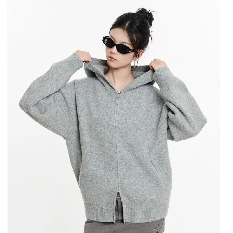 Hsnh Autumn Sweater Knitwear Loose-Fitting Solid Color Thickened Loose Hooded Jacket