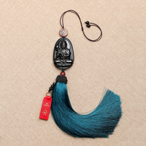 Natural obsidian original life Buddha safe car pendant Zodiac patron Saint Lotus Guanyin tassel Car Rearview Mirror