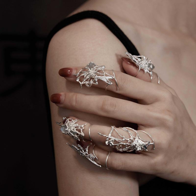 Dark Gothic Spider Niche Design High-End Armor Minimalist Style Spider Web Nail Ring Gift Earrings for Men and Women