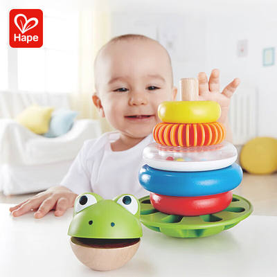 Hape Frog Flower Ring Tower Building, children's stacking Game, Ring Toss, untoppleable doll, early education and intelligence toy for babies over 1 year old