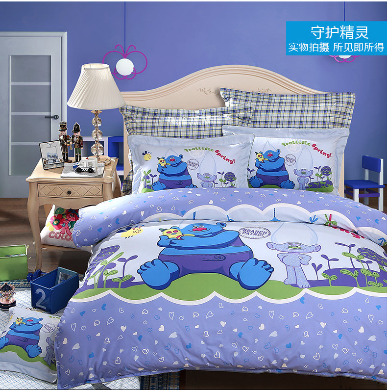 Fu Anna Nhà Dệt Trẻ Em Cotton Bộ 4 Bông Quỷ Elf Bốn mảnh Trẻ Em Bộ Đồ Giường Đơn 1.2 Mét Giường