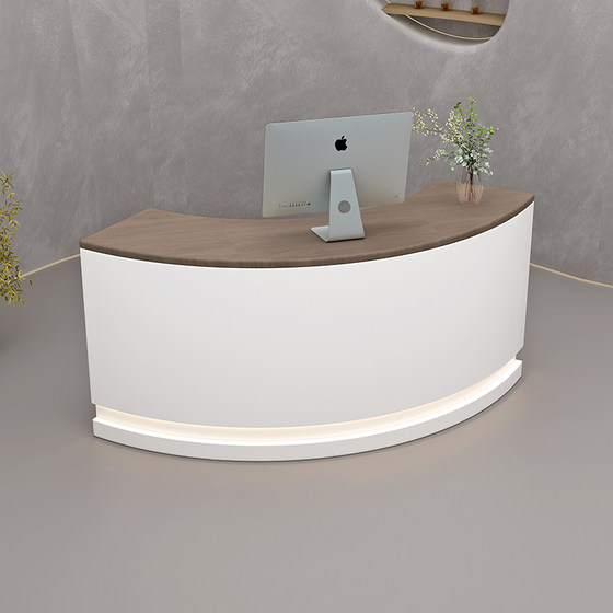 侘寂风吧台弧形收银台美容院咨询台原木色服装店铺弧形前台接待台