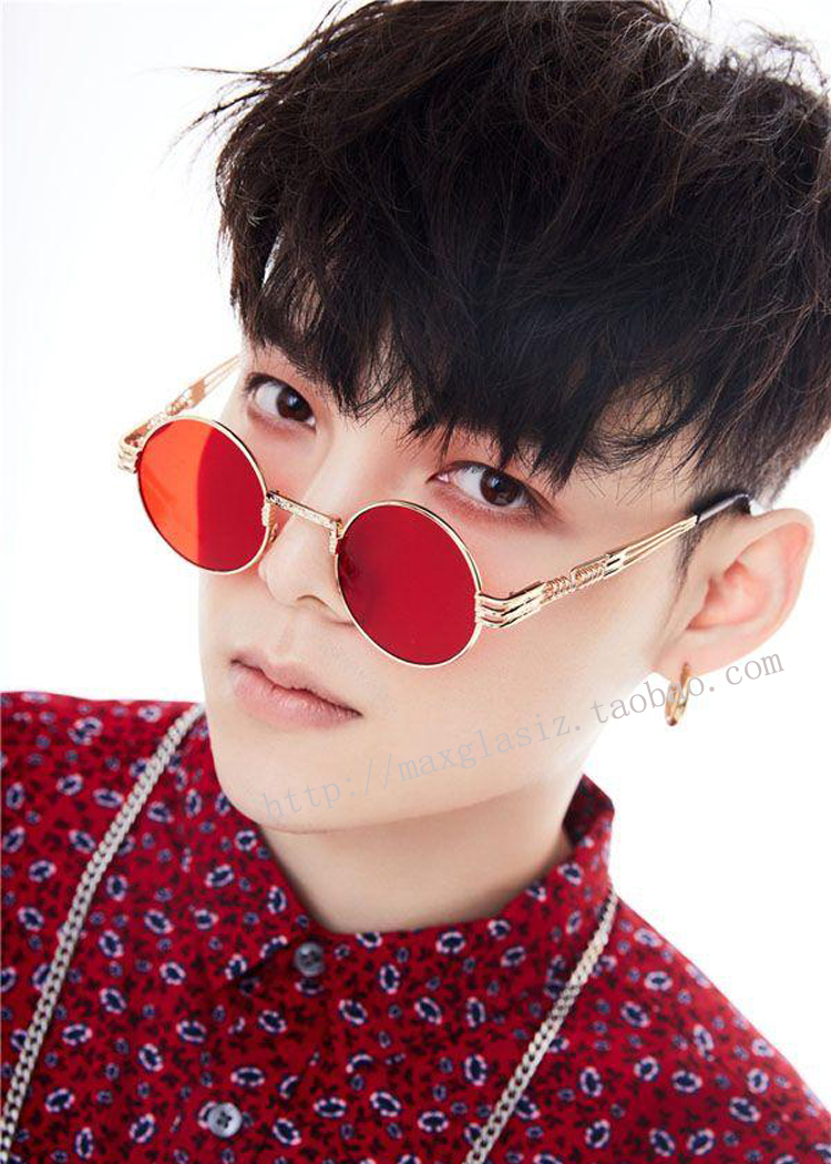 Gd Zhu Xingjie với kính đường phố chụp kính tròn gọng kính râm kim loại retro steampunk máy bay hip hop giá kính cận