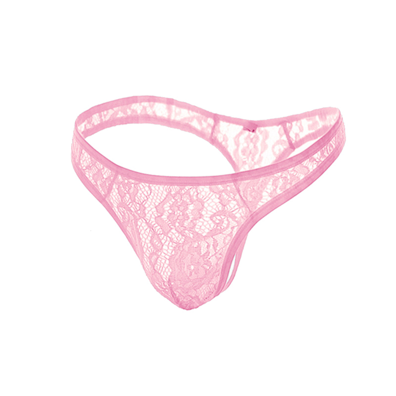 Men's Thong Ice Silk Summer Mesh Sexy Low-Rise Lace Transparent Backless T-Back Thong Men's Trendy