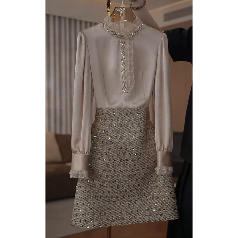High-End and Elegant Sequin Dress for Women, 2025 Autumn New Product, Light Luxury, Stylish, Age-Reducing, Slimming A-Line Skirt