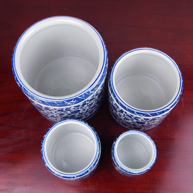 Jingdezhen gốm sứ màu xanh và trắng rối hoa sen thêm bút lông lớn bốn kho báu của nghiên cứu thiết kế tiệm nail