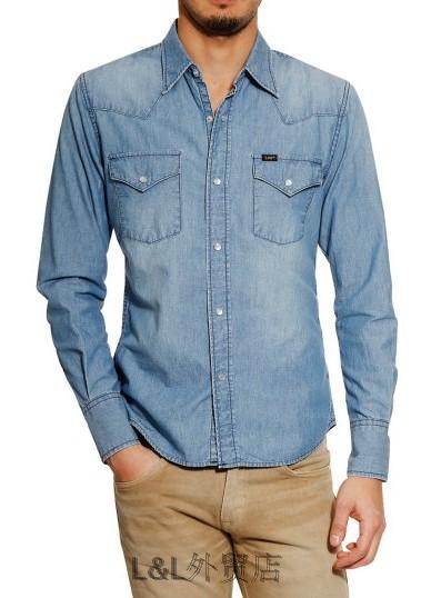 Foreign Trade Day Single le men's length sleeves to make old broken side western denim shirt LT0500 multicolor vintage