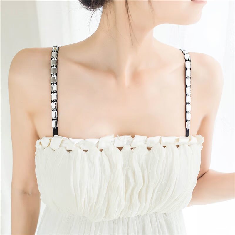 Nhẹ sang trọng 2017 mới đá quý rhinestone căng vai dây đeo vai đồ lót điều chỉnh chống trượt ống top áo bra dây đeo dây áo hoodie