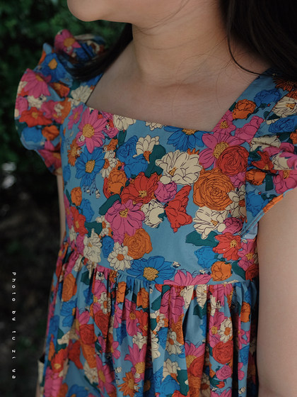 TWOSYA原创童装 夏季复古繁花小飞袖度假长裙女潼连衣裙 亲子装