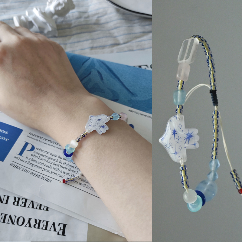 Jigo Original Bracelet with Glass Beads, Bird, Blue and White Porcelain Style, Cute Student Niche Gift Bracelet Jigo Original Bracelet with Glass Beads, Bird, Blue and White Porcelain Style, Cute Student Niche Gift Bracelet