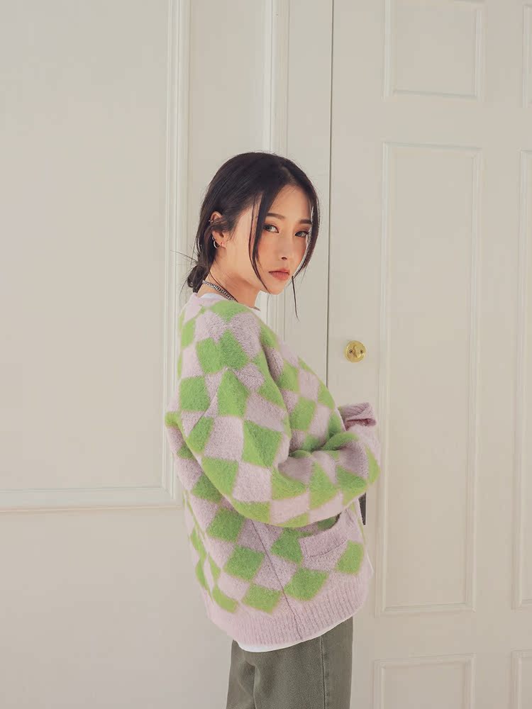 螞蟻阿宅.100%☆韓國代購官網正品支持驗證☆stylenanda-時尚百搭甜美菱格紋長袖針織外套( 預購)3色