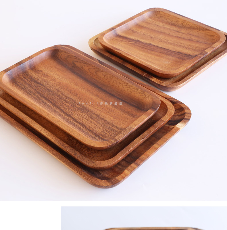 Senrui Acacia Wood Khay Ăn sáng Tấm phong cách Nhật Bản Gỗ Trà Khay Hình chữ nhật Tấm trái cây Bánh Pan Tấm gỗ hộ gia đình - Tấm đồ gỗ gia dụng