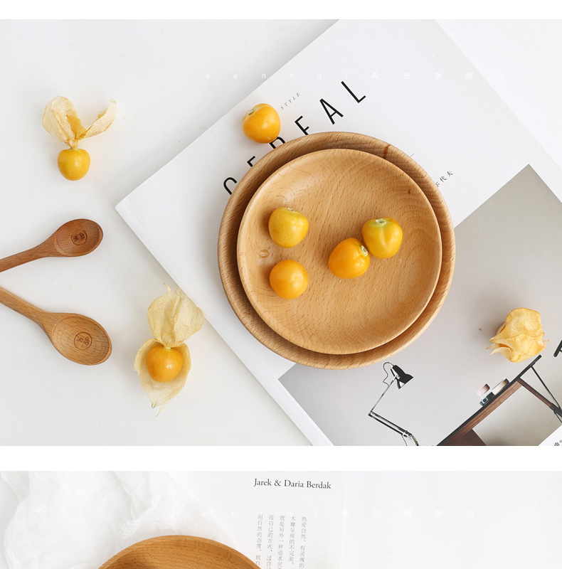 Sen Rui 榉 木 盘 plate Đĩa gỗ tròn Khay gỗ rắn Đồ ăn nhẹ Đĩa ăn nhẹ Đĩa kiểu Nhật đơn giản khay tra dep