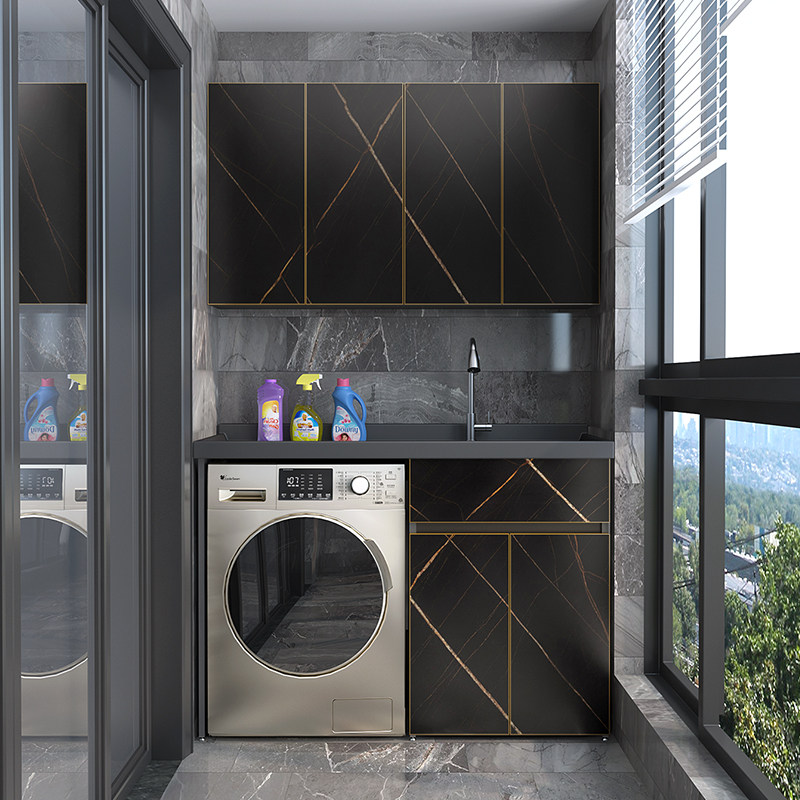 Laundry Cabinet Balcony Combined With Washboard Space Aluminum Drum Washing Machine Cabinet Mate Table Basin Pool Integrated Bath Cabinet