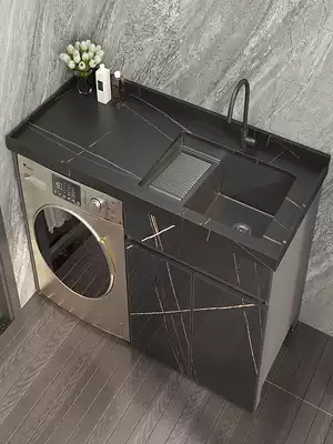 Balcony space aluminum washing machine cabinet custom Rock board with washboard laundry sink household integrated laundry basin combination