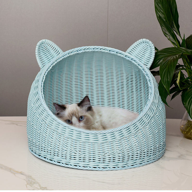 Rattan Cat Kennel Dog Nest All Season Universal Breathable Eco-friendly No-Smell Handmade Pet Supplies Handmade Mat Villa house