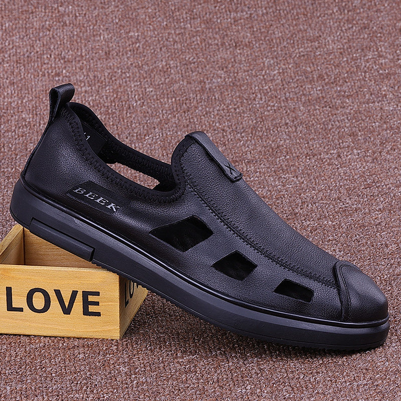 Foreign trade men's leather sandals leather new summer men's shoes hollow breathable casual leather shoes men's soft sole toe sandals
