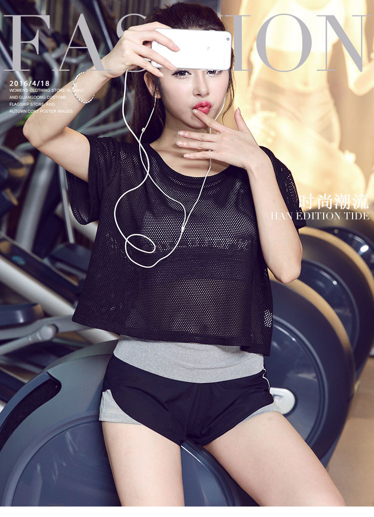 Áo thể thao mùa hè tập thể dục gợi cảm openwork yoga quần áo lưới nhanh khô smock lady slim slim slim - Thể thao sau bộ thể thao nữ adidas