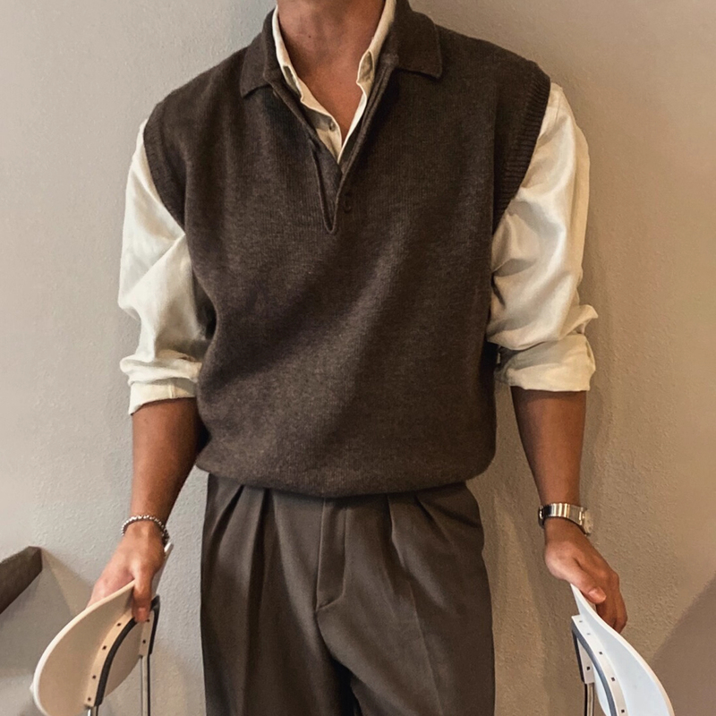 Upscale Trendy Retro Style! Men's Knitted Vest for Autumn and Winter, Versatile Sweater, Loose Vest