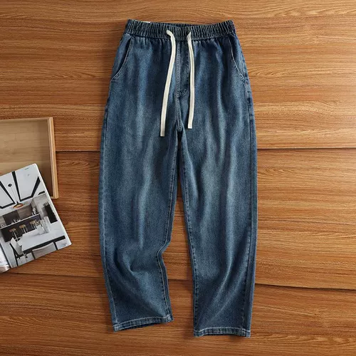 Летние тонкие дышащие мягкие прямые свободные джинсы для отдыха, эластичная талия
