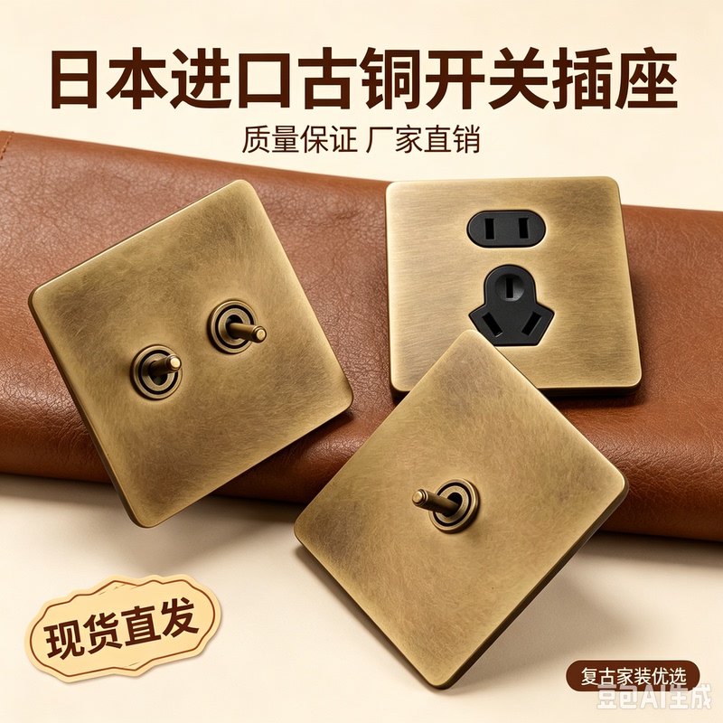 Olrvli French-Style Vintage Brass Switch Socket Antique Bronze Finish 86 Type Homestay Hotel Toggle Switch Panel