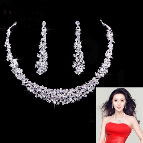 Bridal Jewelry Necklace and Earrings Two-Piece Set, Simple Korean Style, Super Fairy-Like Wedding Accessories, Evening Party, Wedding Dress, Sparkling