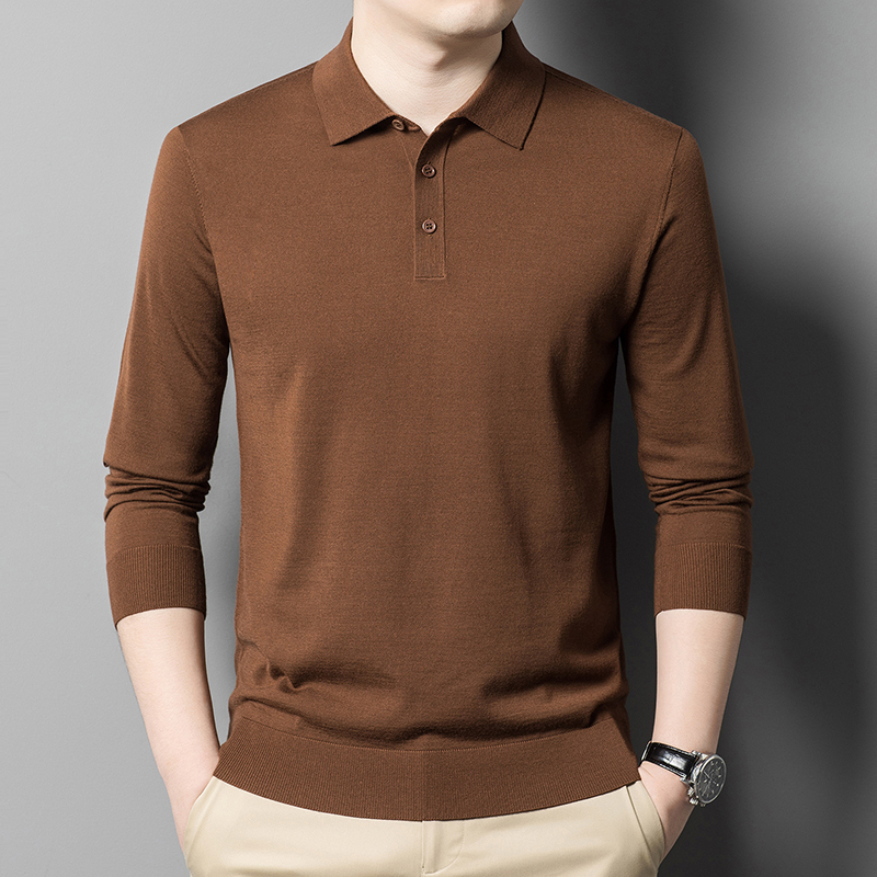 High-End 100% Worsted Wool Sweater for Men, Autumn and Winter Lapel Sweater, 0-Touch Soft and Close-Fitting Knitted Base Polo Shirt