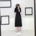 Váy voan đen nữ hè 2020 nữ mới phiên bản Hàn Quốc của váy eo dài cổ chữ V tay ngắn - váy đầm