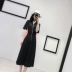 Váy voan đen nữ hè 2020 nữ mới phiên bản Hàn Quốc của váy eo dài cổ chữ V tay ngắn - váy đầm