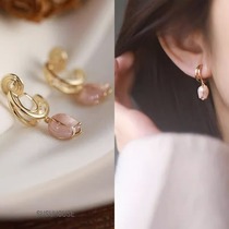 South Korean light and luxurious oil painting Sensation Pink Flowers Mosquito Coil Dish Ear Clip Without Earbuds Woman Atmospheric Tulip LONG EARRINGS