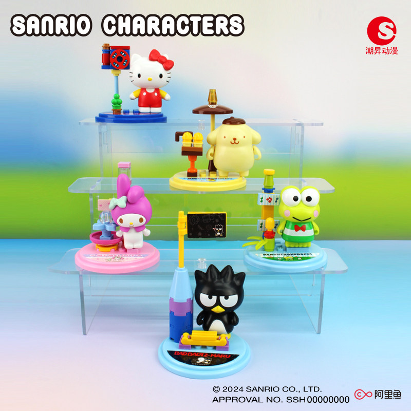 Sanrio blind box новый Gacha Hello Kitty, окружающий большеглазую лягушку, модные игрушки, крутой пингвин, строительные блоки, прогулка по городу Изображение 1