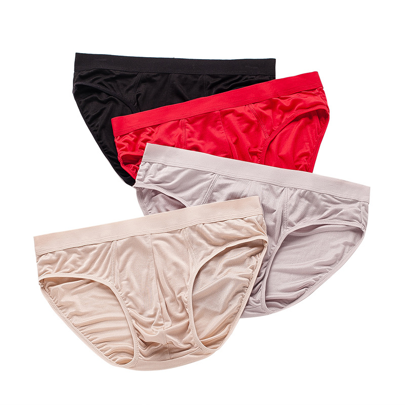 100% mulberry silk underwear solid color quick-drying silk fabric shorts men's light and cool sports briefs