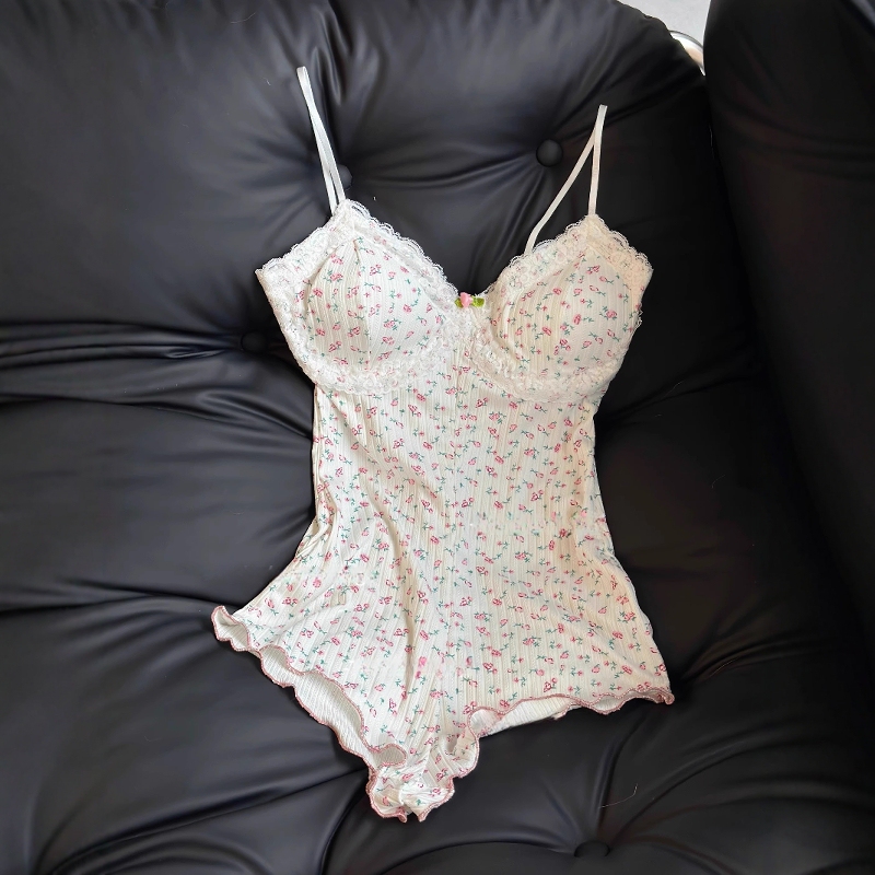 2026 New Sexy Pajamas for Women, Sweet French Floral One-Piece Outfit with Chest Pads, Pure Desire Style Lace Nightgown