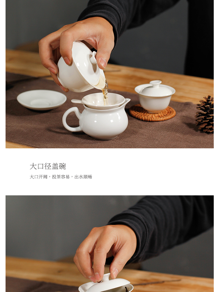 Trắng tinh khiết Jingdezhen trắng sứ ba chén bìa bát trà bìa bát teacup kung fu bộ trà bát gia đình gốm lớn - Trà sứ ấm trà