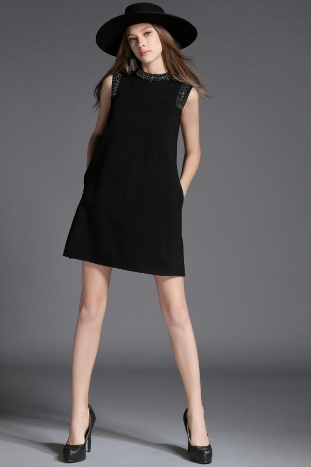2018 mùa thu và mùa đông mới không tay ăn mặc Châu Âu và Mỹ ladies hương thơm nhỏ gió bead loose một hình slim vest váy váy liền thân chữ a
