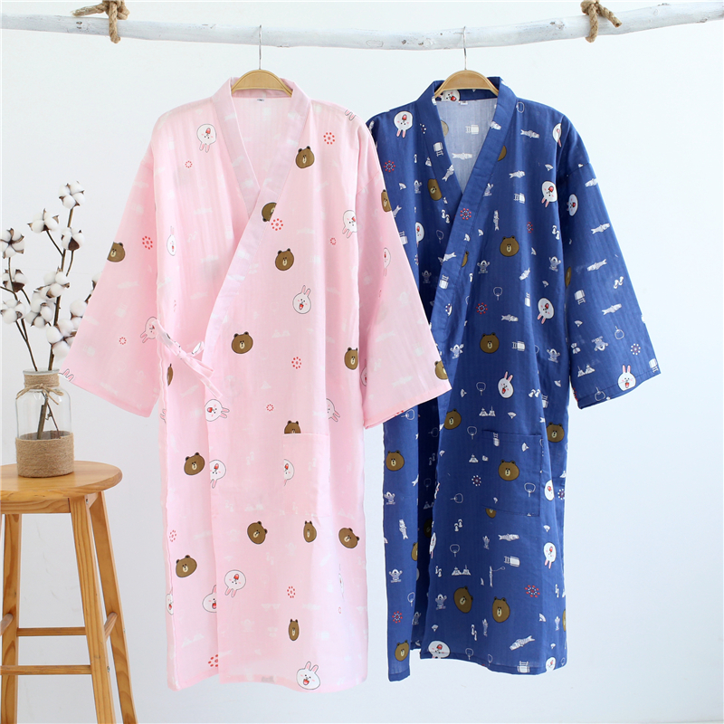 Kimono bông gạc đồ ngủ nam giới và phụ nữ dịch vụ nhà kích thước lớn Nhật Bản dài tay áo choàng áo tắm mồ hôi quần áo phong cách mới