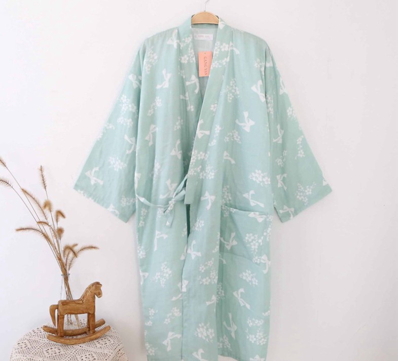 Kimono bông gạc đồ ngủ nam giới và phụ nữ dịch vụ nhà kích thước lớn Nhật Bản dài tay áo choàng áo tắm mồ hôi quần áo phong cách mới