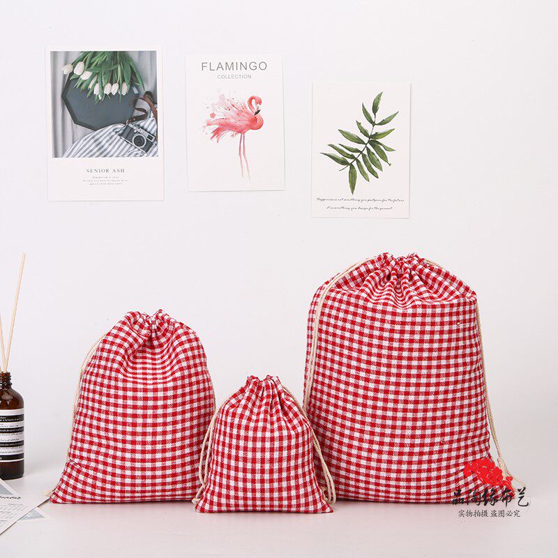 Oversized Cosmetic Miscellaneous Cloth Bag Storage Bag Plaid Cotton Linen Tea Jewelry Spice Bag