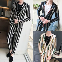 Mùa thu giản dị sọc phù hợp với nam Slim Thanh niên Hàn Quốc Xu hướng nhà tạo mẫu tóc nhỏ phù hợp với hai mảnh bộ vest nam trẻ trung