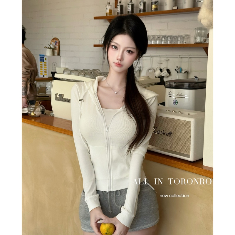 Allin Hooded Sweatshirt Jacket Solid Color Women's Spring and Autumn New Style Waist-Cinching Slim-Fit Long-Sleeve Lulu Yoga Top