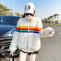 White sweater womens 2021 new autumn and winter wear Korean version loose design sense niche trendy ins lamb wool coat
