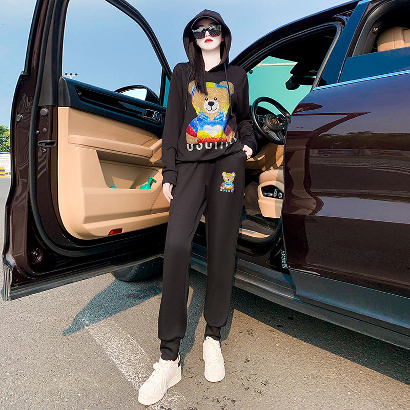 Early autumn fashion casual sports suit female western style age reduction fashionable temperament goddess fan hooded sweater two-piece set