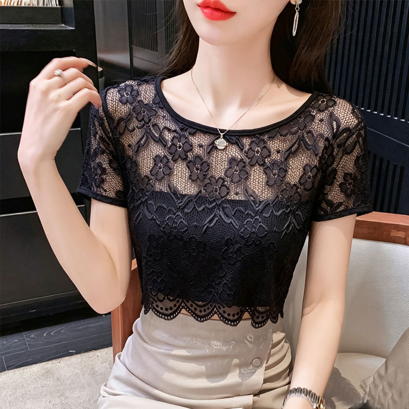 Half Batwing Sleeve Short-Sleeved Blouse Top New Women's Clothing 2026 Fairy Ultra-Thin See-Through Mesh T-Shirt Round Neck Half Batwing Sleeve Short-Sleeved Blouse Top New Women's Clothing 2026 Fairy Ultra-Thin See-Through Mesh T-Shirt Round Neck