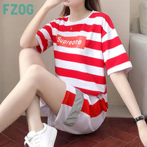 FZOG fitzog sports suit womens summer 2021 new brand striped short-sleeved shorts two-piece sportswear