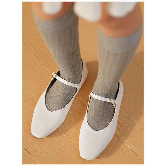 ຖົງຕີນສີເທົາ Himade ຂອງແມ່ຍິງ Mary Jane calf socks spring and summer white piles of loafers stockings