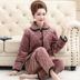 Bộ đồ ngủ mùa đông nhung nữ bằng vải bông ấm áp ba lớp dày mẹ chồng phù hợp với người trung niên bộ gió nữ đẹp Bộ Pajama