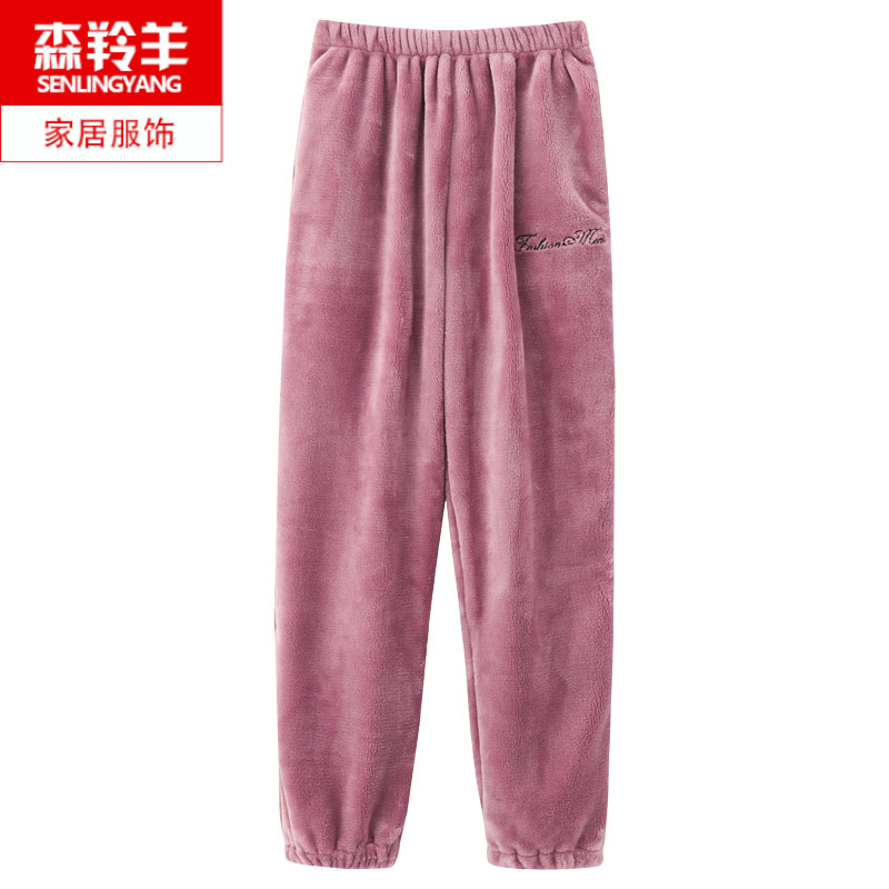 Women's Coral Fleece Pajama Pants for Autumn and Winter, Thickened and Warm, Suitable for Wearing Outside, Loose Fit, Plus Size Flannel Loungewear Pants