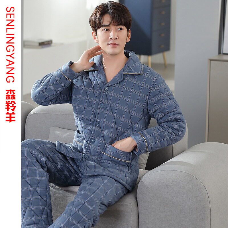 Middle-aged and elderly Dad Sleeping Men's winter three-layer thickened jacket cotton padded jacket pure cotton male gats to increase the size of the yard